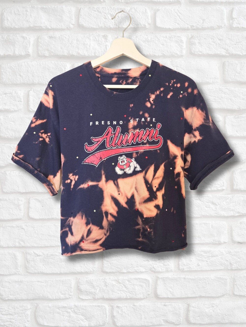 Fresno State Bulldogs Crop Top W/Rhinestones